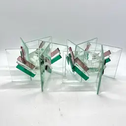 Vintage Pair Art Deco Clear Glass Panel Candle Stick Holders 5” Star