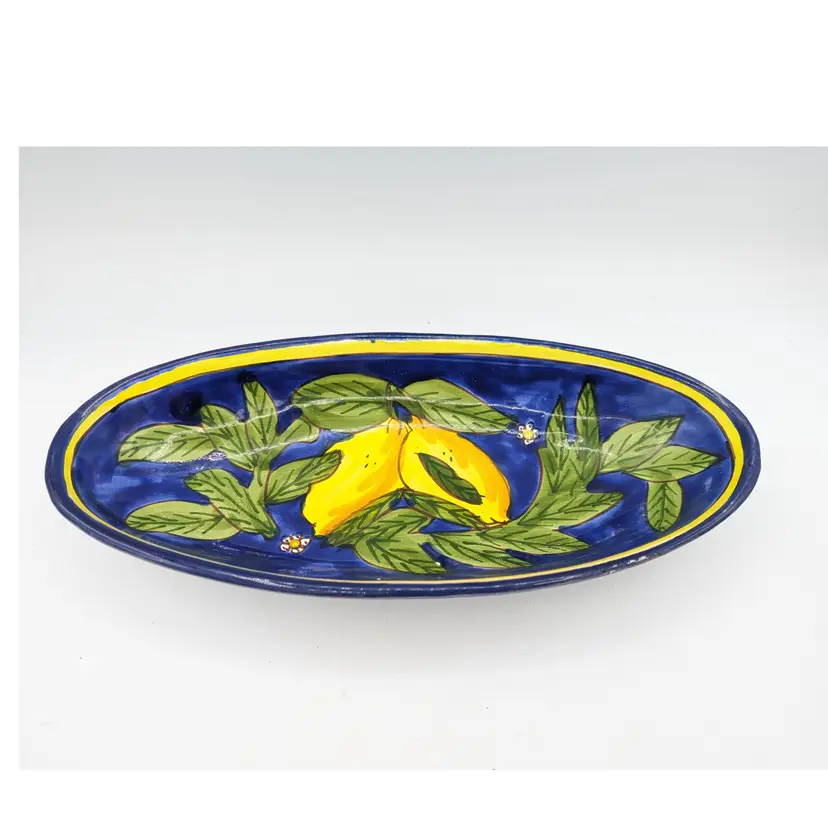 Vtg Le Souk Ceramique Tunisia flower Oval Dish 11.5” X 5.5” X 1.5” Hand Painted