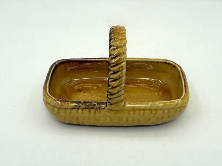 Amber Glaze Ceramic Basket, Japanese Mid-Century, Enesco Style, Salt Pepper Holder