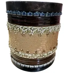 Doulton Lambeth & Slaters patent stoneware cylindrical tobacco jar and cover