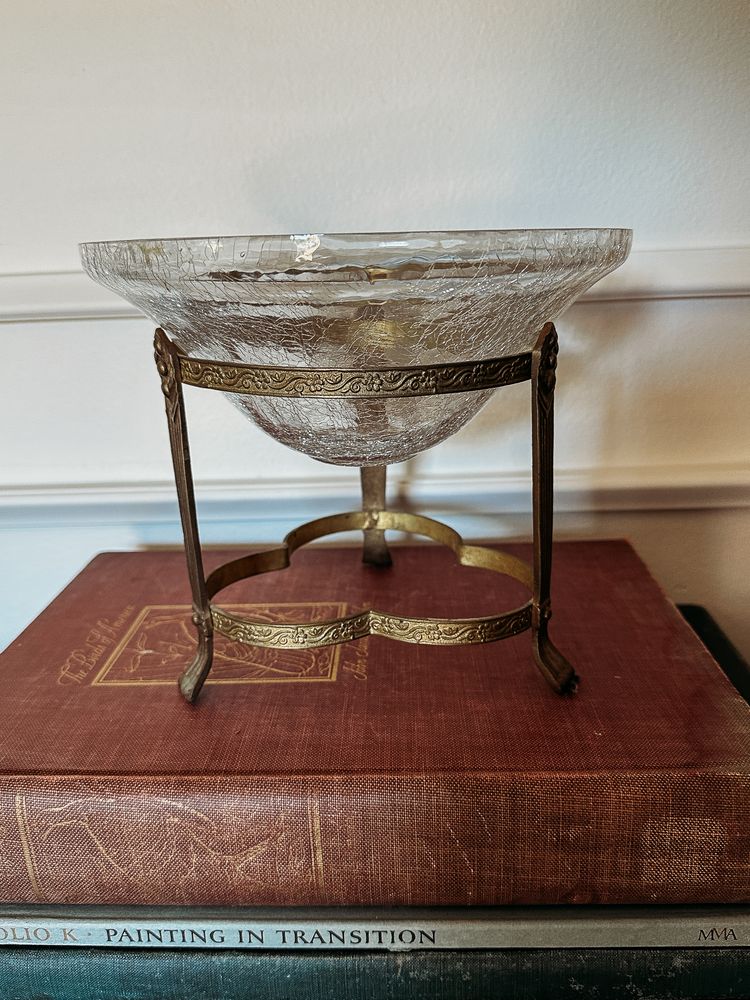 Brass Stand with Crackle Glass Bowl