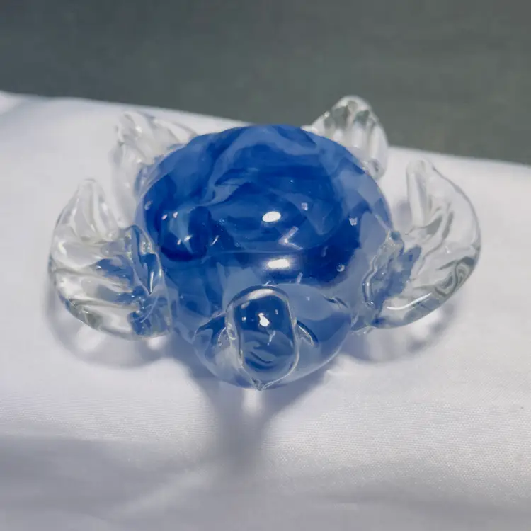 #742 Dynasty Gallery, Blue Swirl, Blue Glass, Sea Turtle. Paperweight, #84124B, UV glow,