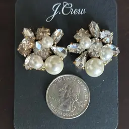 JC Crew Crystal And Faux Pearl  Pierced Earrings. New On Card