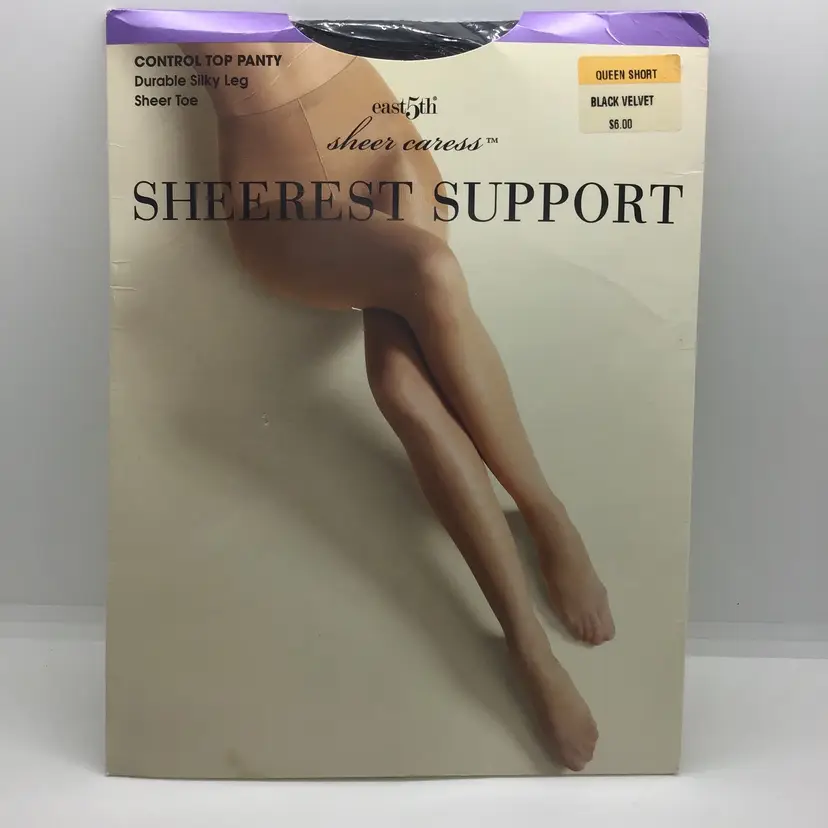 JC Penney Sheerest Support Pantyhose Queen Short Black Velvet Control Top NOS