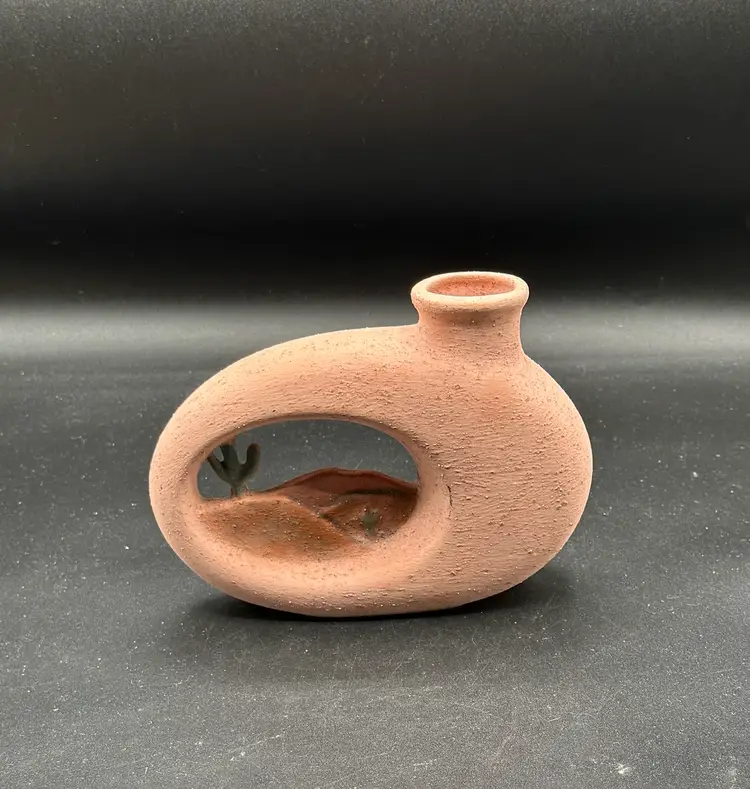 Ceramic Southwest 3D Design Vase Jug Hand Painted Signed Textured 6.5" x 5"