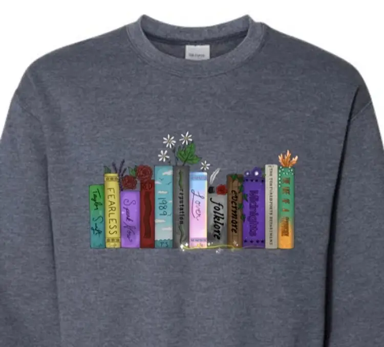 Hand Drawn Crewneck Sweatshirt Music Albums as Books