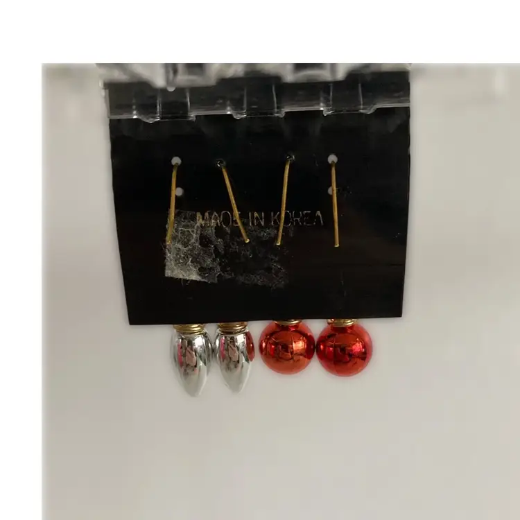 Set Of 2 Vintage Red And Silver Christmas Shiny Brite Style Ornament Earrings