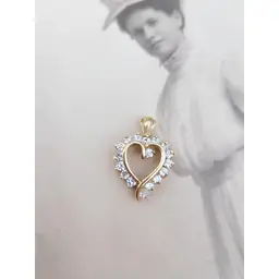 Vtg Solid 10k Yellow Gold Cubic Zirconia Heart Pendant For Necklace (No Chain)