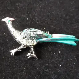 Silver Tone Metal Colorful Peacock Pheasant Brooch Scatter Pin with Crystal Rhinestones - 1.5 Inches Long