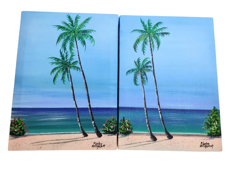 Antigua Beach Shoreline Original Oil Paintings on Canvas Signed P Looby 2009
