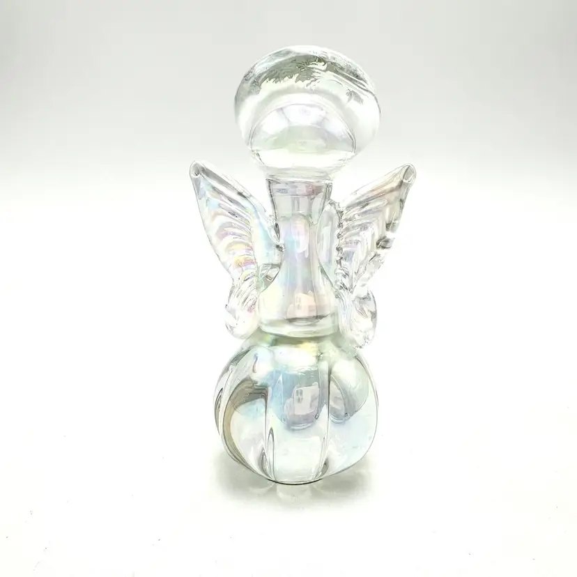 Iridescent Clear Glass Angel Figurine 4.5” H X 2.5” W
