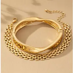 TWISTED GOLD CUFF & DOUBLE CHAIN BRACELET SET