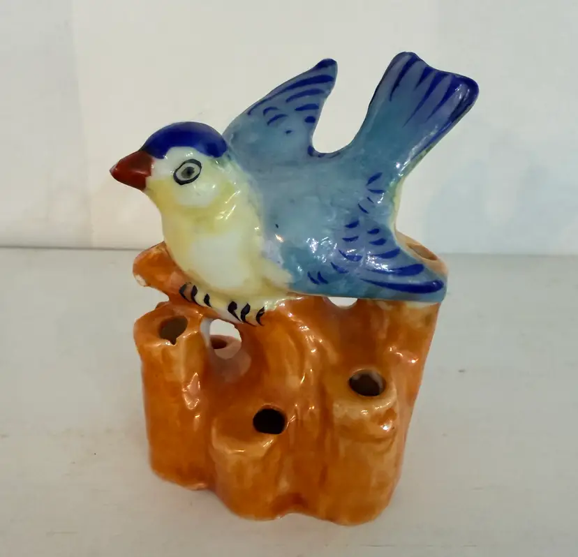 Vintage Japanese Lusterware Bluebird Flower Frog