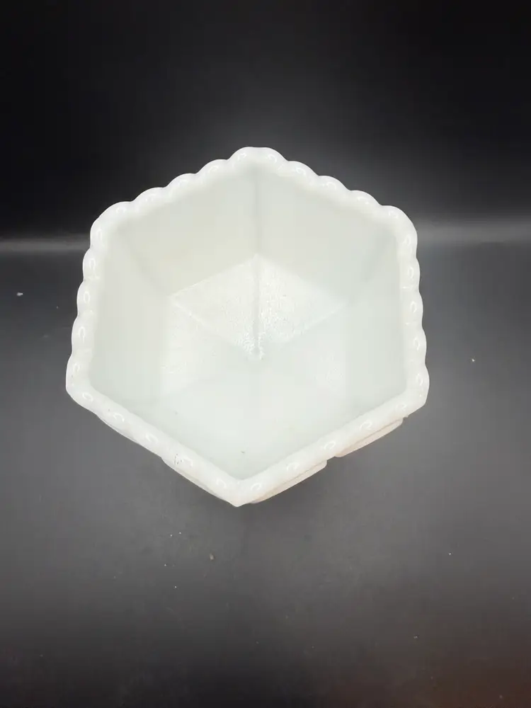 Imperial Glass Atterbury Scroll Milk Glass Footed Candy Dish