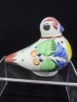 Vintage Tonala Mexican Ceramic Art Pottery Handcrafted & Painted Bird Artist Signed