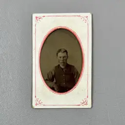 Antique Photo Portrait Tin Type Tintype Young Man Blue Eyes Vest Leather Gloves