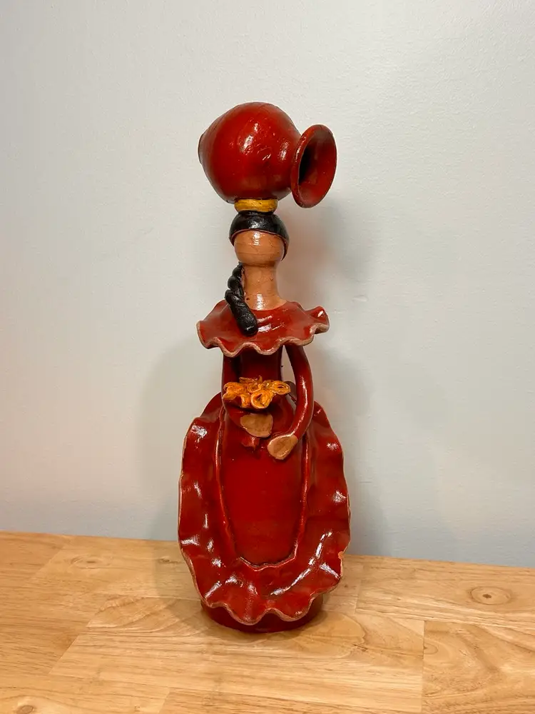 Vtg Faceless Clay Doll Figure Handmade Folk Art Lady Figurine Central America