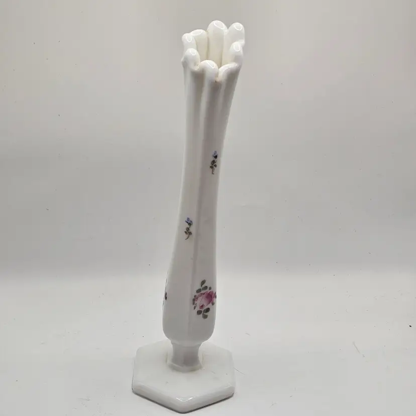 Westmoreland Milk Glass swung Vase 9" Floral hand Painted Vintage