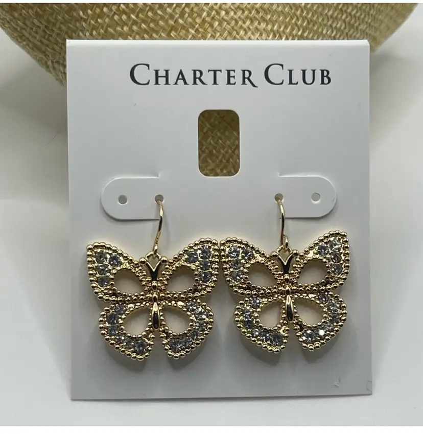 Charter Club Gold-Tone Pavé Butterfly Drop Earrings