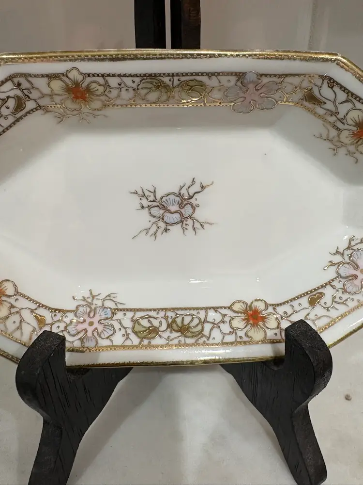 Antique Nippon Relish Dish With Gold Moriage Floral