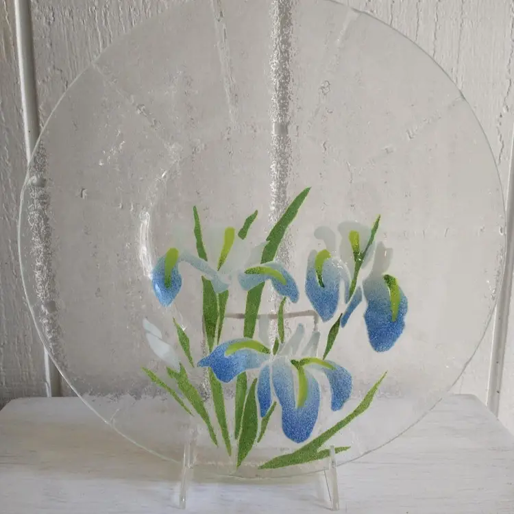 Vintage Sydenstricker Artist Studio Fused Glass Iris Flower Plate