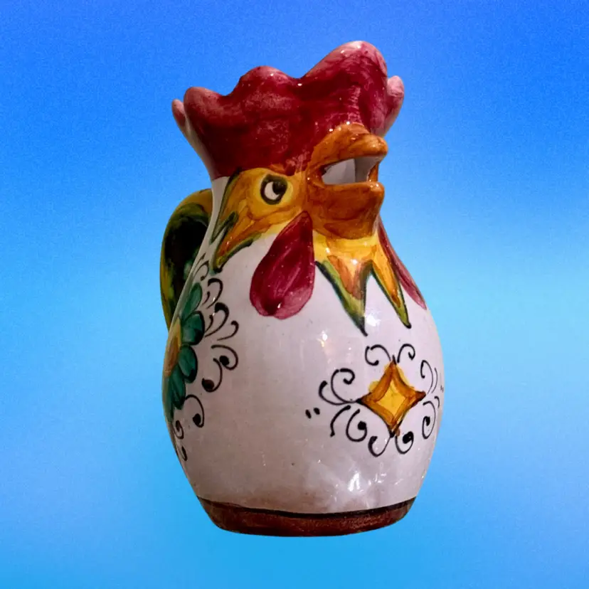 Vintage Signed Deruta Handpainted Rooster Italian Pottery Creamer