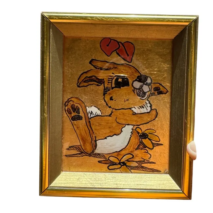 Metallic reverse Hand Painted Bunny Framed