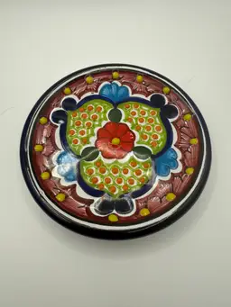 Vintage Mexican Talavera Pottery Plate 4.75" Signed HNOS. FLORES TALAVERA