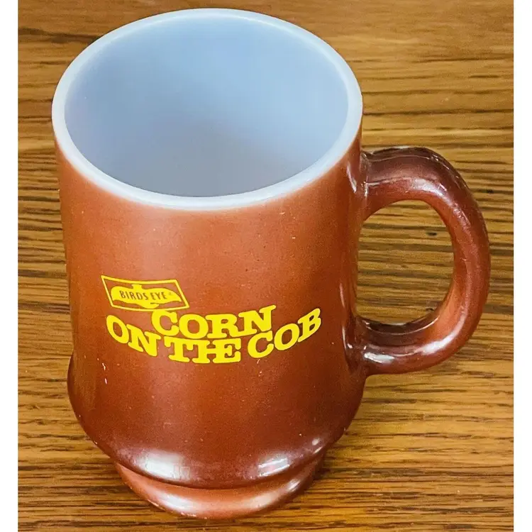 BIRD'S EYE CORN ON THE COB LITTLE EARS MILK GLASS CUP MUG RARE VINTAGE Brown