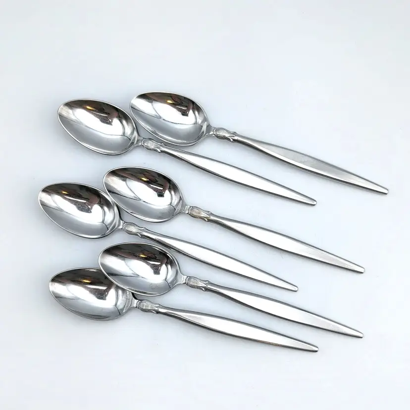 PETAL JAPAN Dinner Dessert Spoons 18/8 Stainless Satin Handle 6 3/4" Set of 6