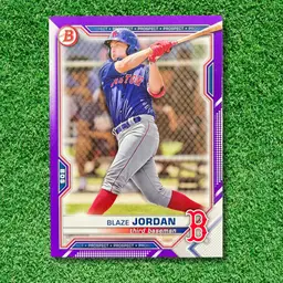 Blaze Jordan (Boston Red Sox -> St Louis Cardinals) 2021 Bowman Paper Prospects Purple Parallel /250, 2022 Bowman’s Best, Three Bowman Chrome Inserts