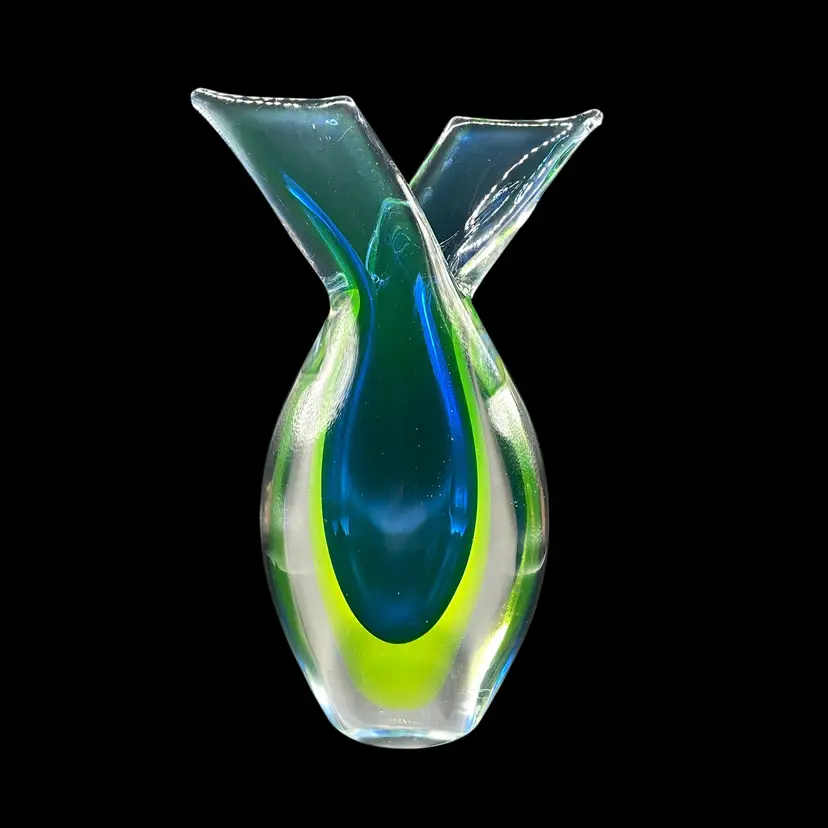 VTG Murano Hand Blown Sommerso Art Glass Vase Flavio Poli For Seguso UV Reactive 7"