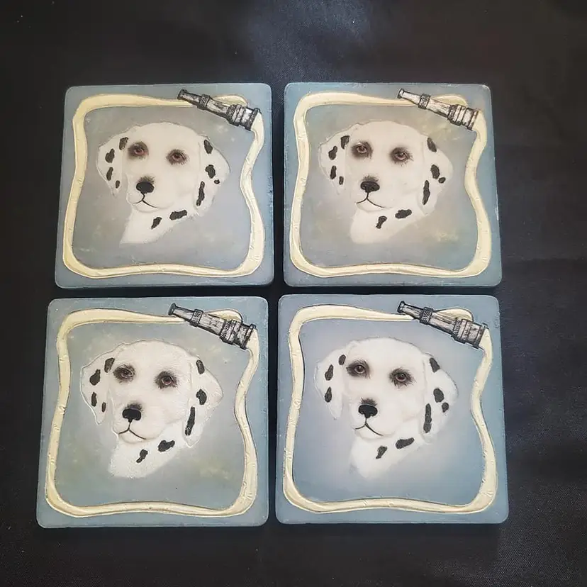 Beautifully Hand Painted Artsy Dalmatian coasters. 
Set of 4