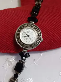 Artisan made watch with black glass beads
