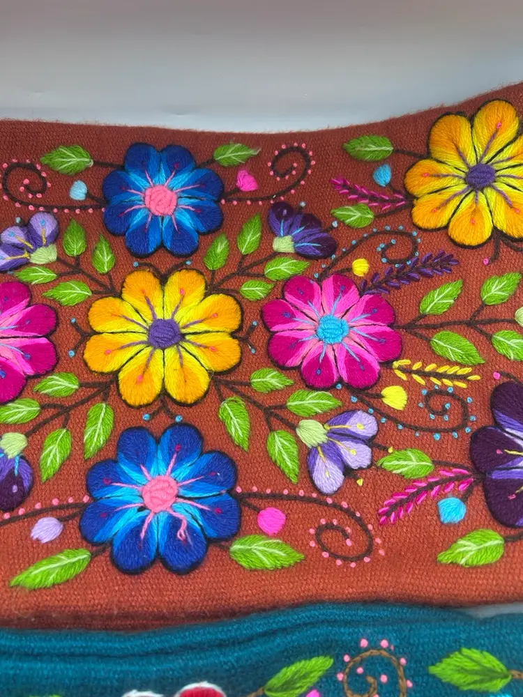 Pair Decorative Peruvian Handmade Embroidered Flowers Pillow Covers vintage