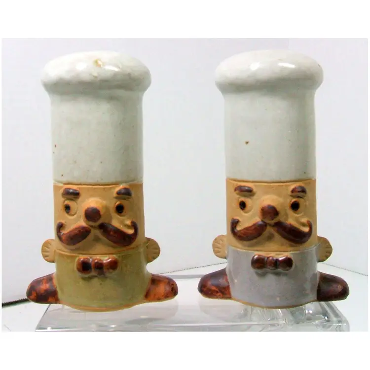 Fitz & Floyd Mustached Chef 4" Salt & Pepper Shakers with Stoppers