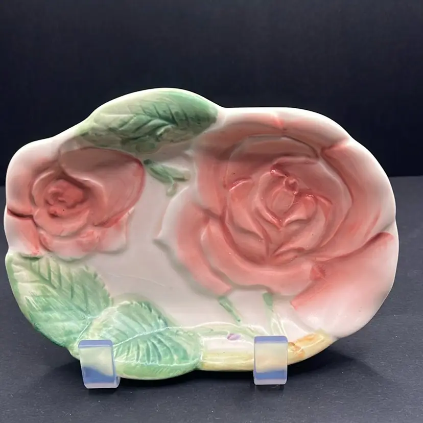 Vintage Fitz and Floyd rose-shaped soap dish, 5” Trinket Dish