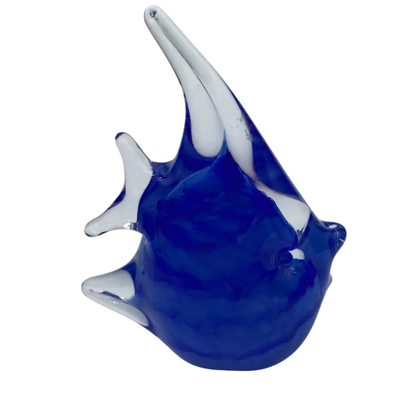 Art Glass Blue Angel Fish, Nautical Beachy Figurine/Paperweight, Made in Poland