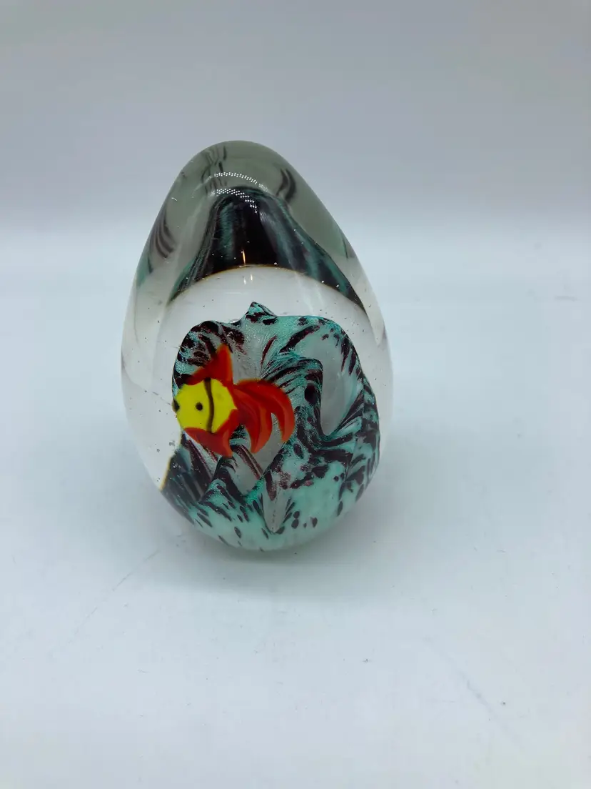 GES Fish and Coral Egg Shaped Paperweight '93