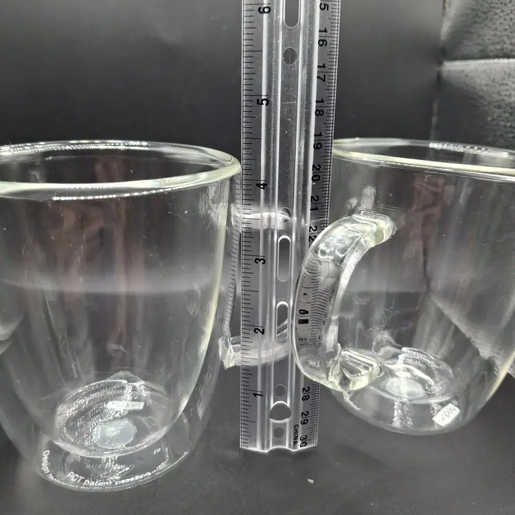 Bodum Bistro Clear Glass Double Wall  Coffee Mugs Set Of 2 10 oz Switzerland