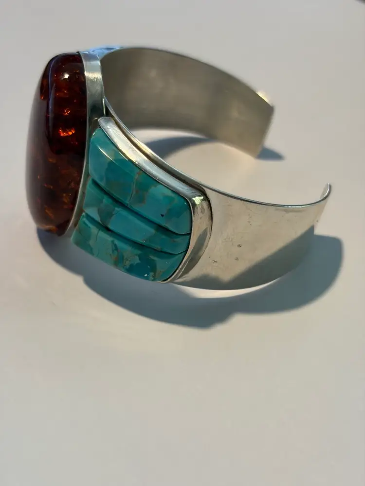 Gorgeous Jay King Turquoise And Amber Sterling Silver Cuff Bracelet. Fits 7 To 7 1/2” Wrist