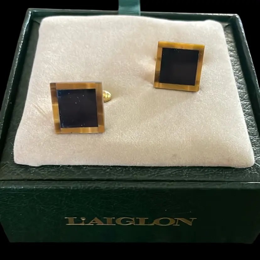 L’AIGLON Vintage Cufflinks Obsidian & Tigers Eye