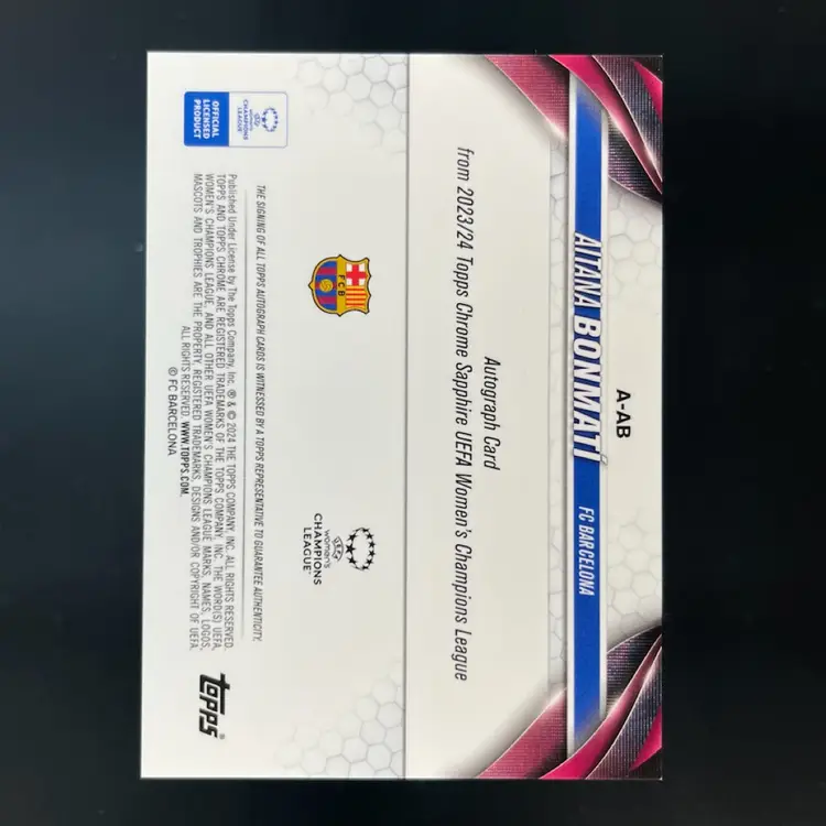 Aitana Bonmati 2023/24 Topps Chrome UWCL Sapphire Gold /50 Autograph Barcelona Soccer Card