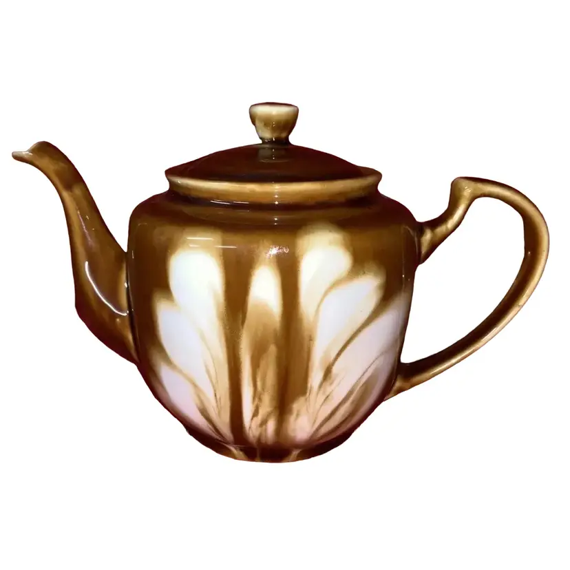 Pottery Glaze Teapot Brown And White, Made In China