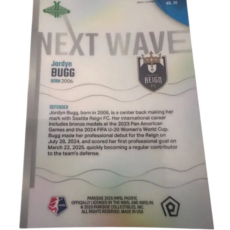 Jordyn Bugg 2025 NWSL Parkside Pacific Next Wave Green SP 51/99