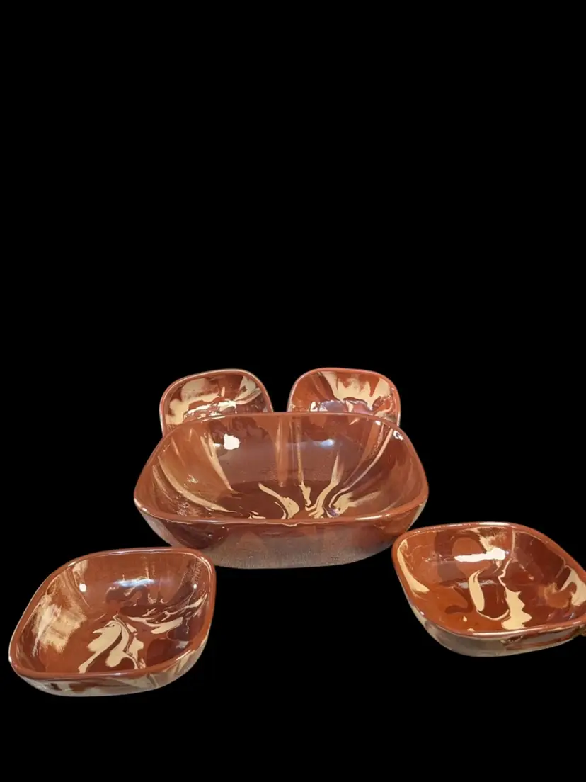 5 Piece "Clays in Calico" Serving bowl w/ 4 Small Bowls-Studio Pottery From Cardwell, MT