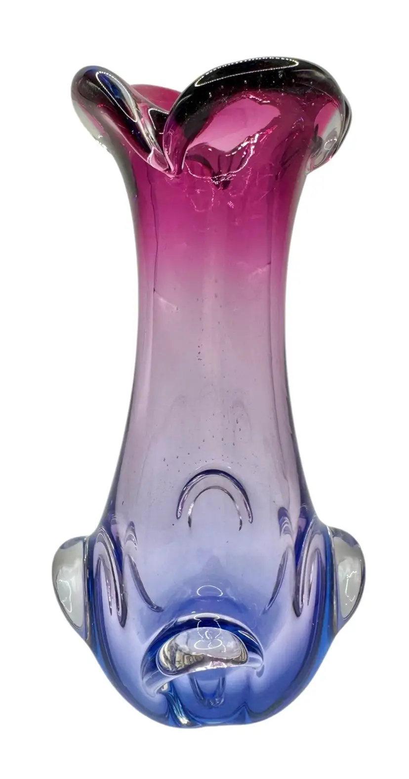 Vintage Art Glass Swung Vase Sommerso Purple Pink Blue Four Finger 10”