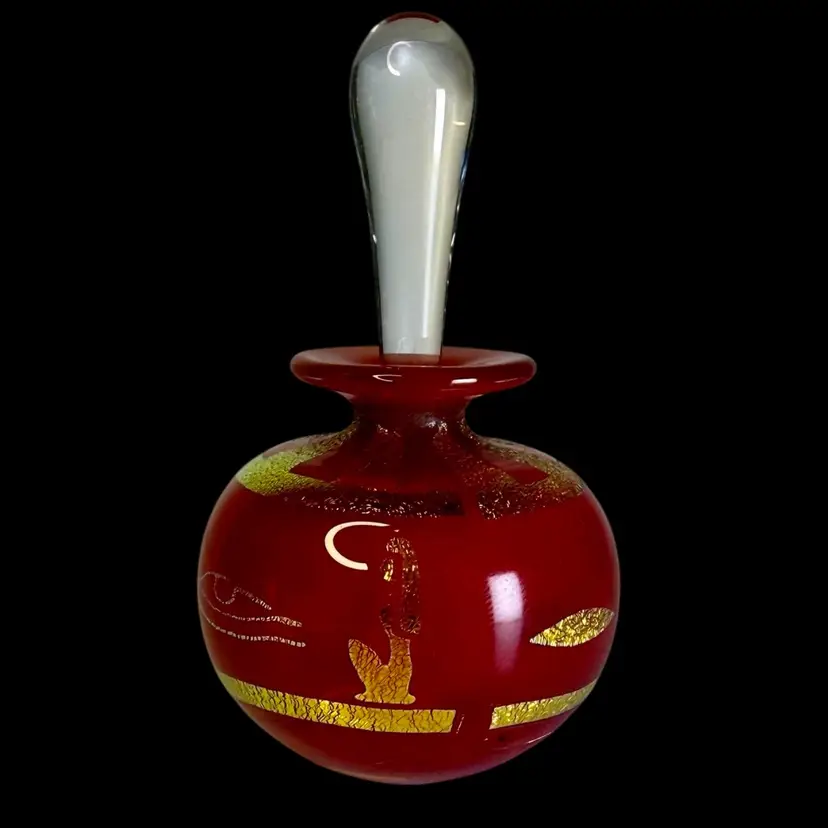 #01 Sherburne Slack Red And Dichroic Art Glass Cleopatra Perfume Bottle 3”