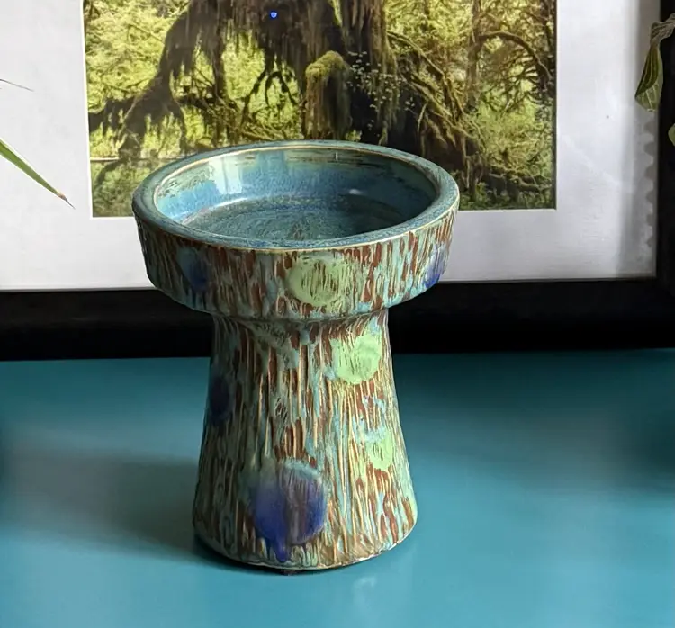 Art Pottery Glacéd Ceramic Textured Multicolor pillar Pedestal Candle Holder
