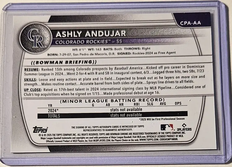 2025 Bowman Chrome Prospect Green Grass Auto Ashly Andujar 71/99